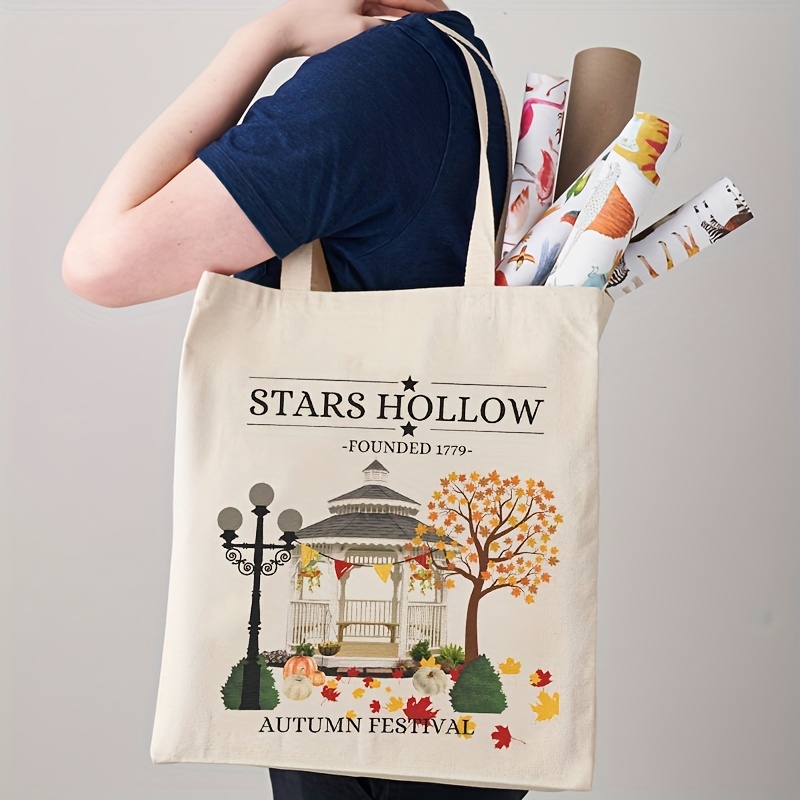 

1 Pc Stars Hollow Pattern Tote Bag, Fall Tote Bag, Book Tote Bag, Connecticut Tote, Stars Hollows Gift