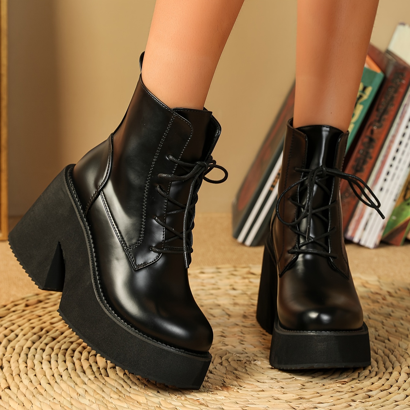 De Colores Botas De Plataformas Botas Con Plataforma Y Cordones