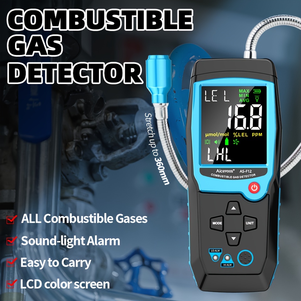 Portable Propane Methane and Natural Gas Leak Detector Combustible Gas  Tester Meter Sniffer with Sound Light Alarm Sensitive Adjustable