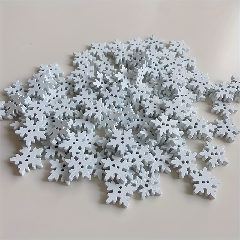 Wood White Christmas Snowflake Buttons Diy Crafts Wooden - Temu