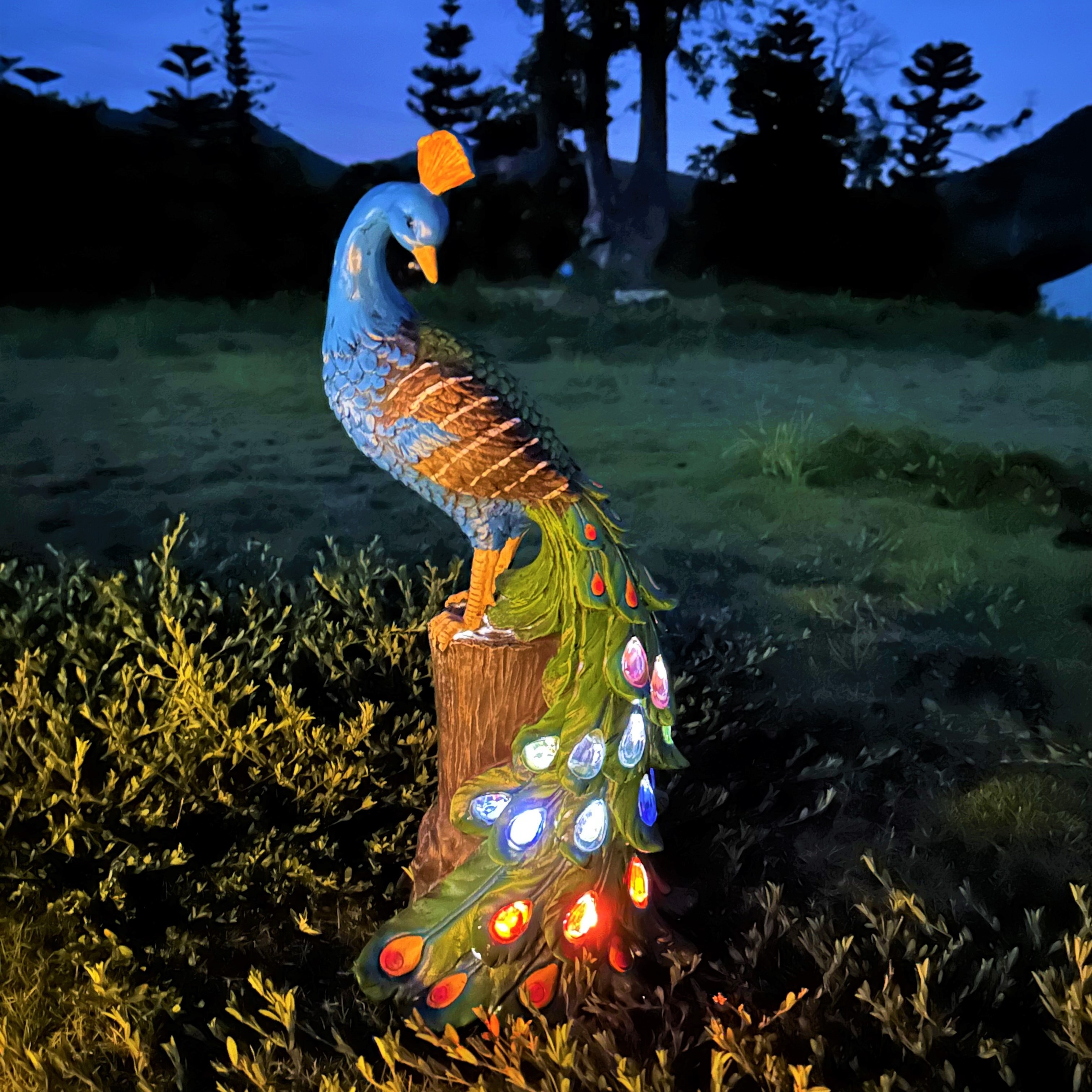 1pcのソーラーピーコック像 シミュレーション動物のピーコック屋外庭園レジンクラフト ソーラーLEDライト付きのアートオ - Temu Japan