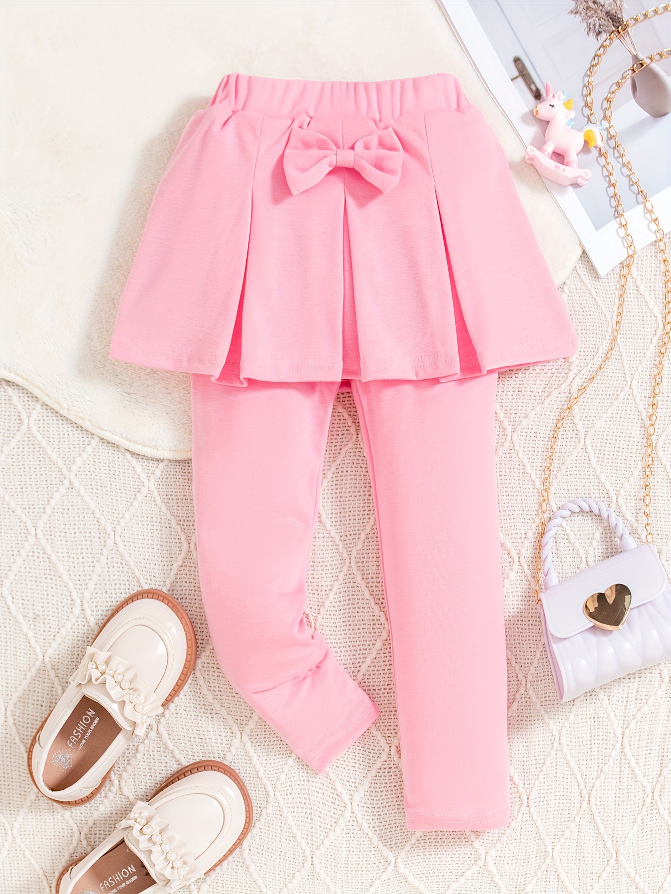 Solid Girls Bow Skort Comfy Trendy Leggings Kids Clothes - Temu