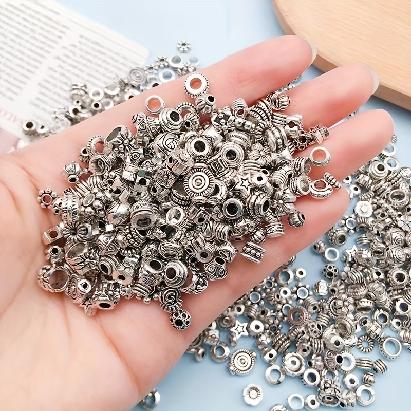 Silvery Flat Round Beads Carved Alloy Loose Spacer Beads For - Temu