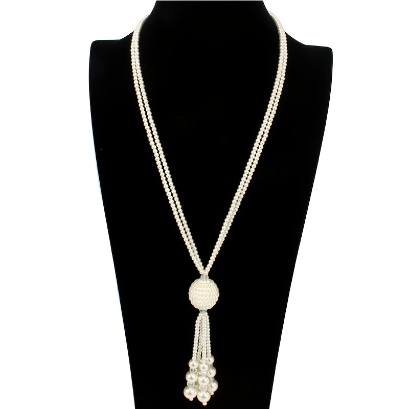 

Fashionable Long Tassel Artificial Pearls Necklace, Versatile Women's Sweaters Chain Decoration, Elegant Temperament Charm Jewelry Accessories