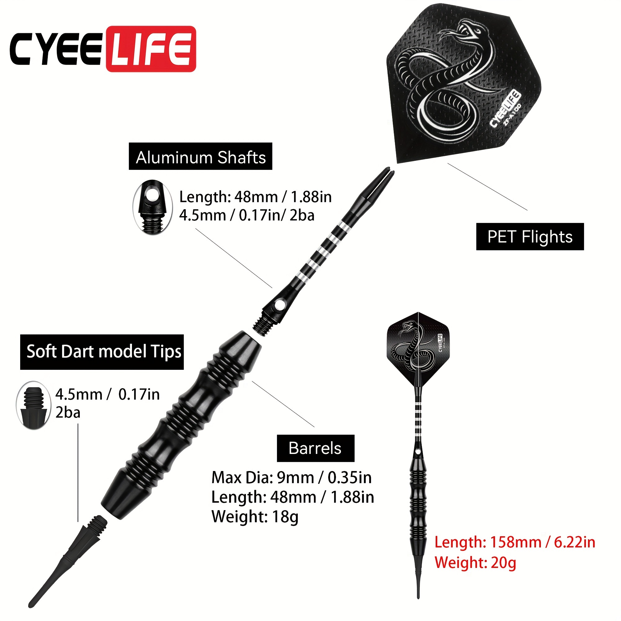 CyeeLife 0.71oz 3pcs Soft Tip Darts With Aluminum Shaft For Indoor And  Outdoor Games, Family Entertainment