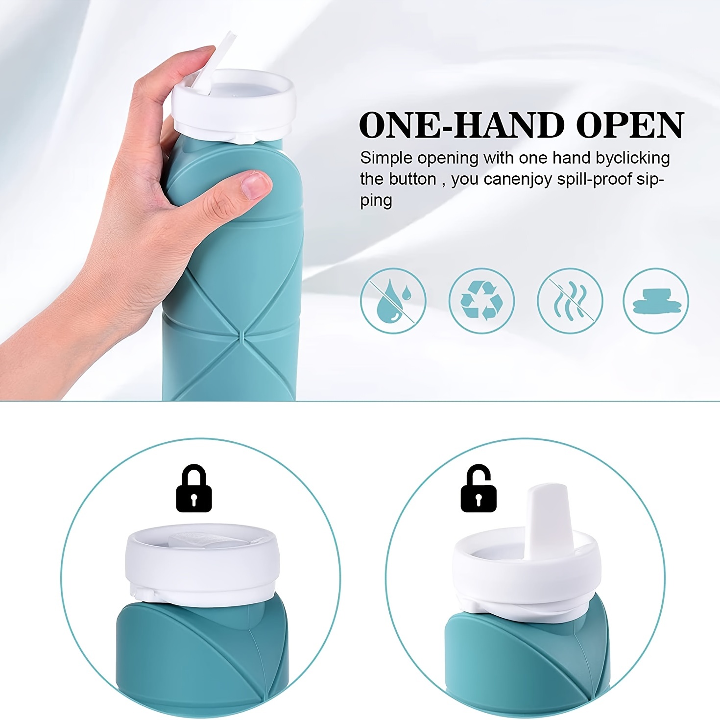 Collapsible Water Bottle Leakproof Valve BPA Free Silicone Foldable Water  Bottle