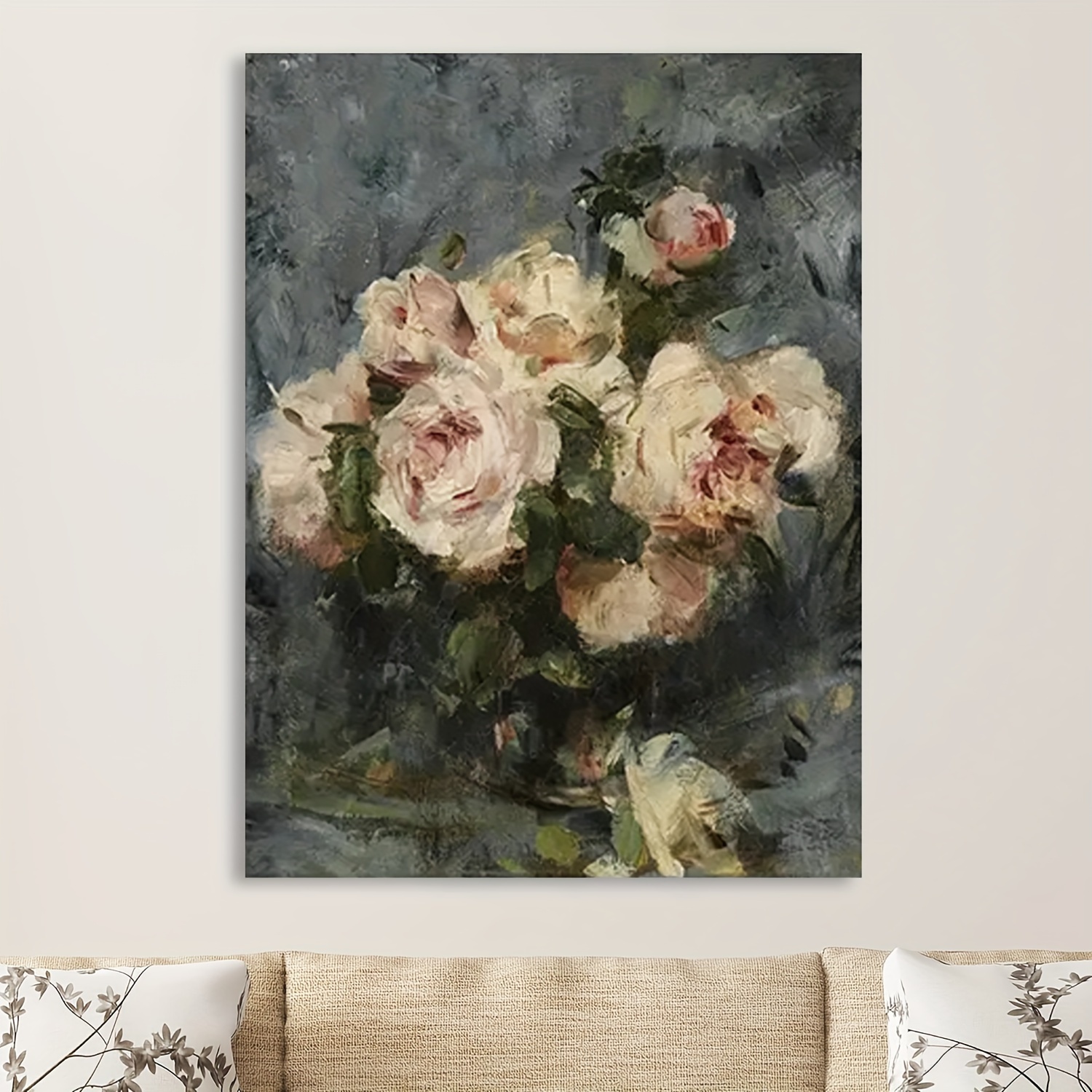 Peinture roses anciennes sur toile