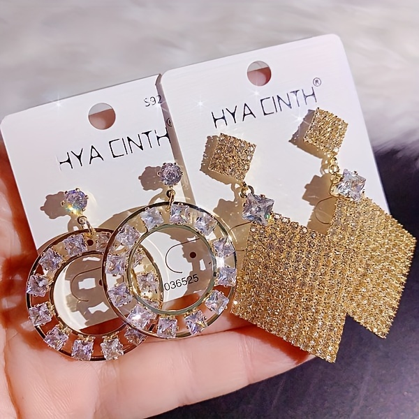 10 pairs lot shiny zircon decor dangle earrings simple luxury style zinc alloy jewelry gift for friends details 9