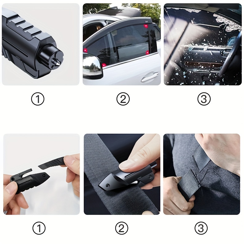  Xpsirny Brise-vitre de voiture, porte-clés 3 en 1,  coupe-ceinture de sécurité et brise-vitre, marteau de sécurité de voiture,  brise-vitre portable, kit de survie de sauvetage, noir