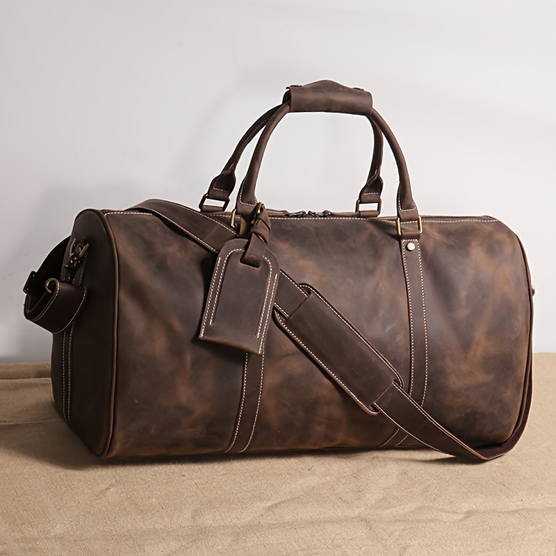 Bolsa de equipaje de viaje de cuero, bolso de mano retro para hombre, Marrón