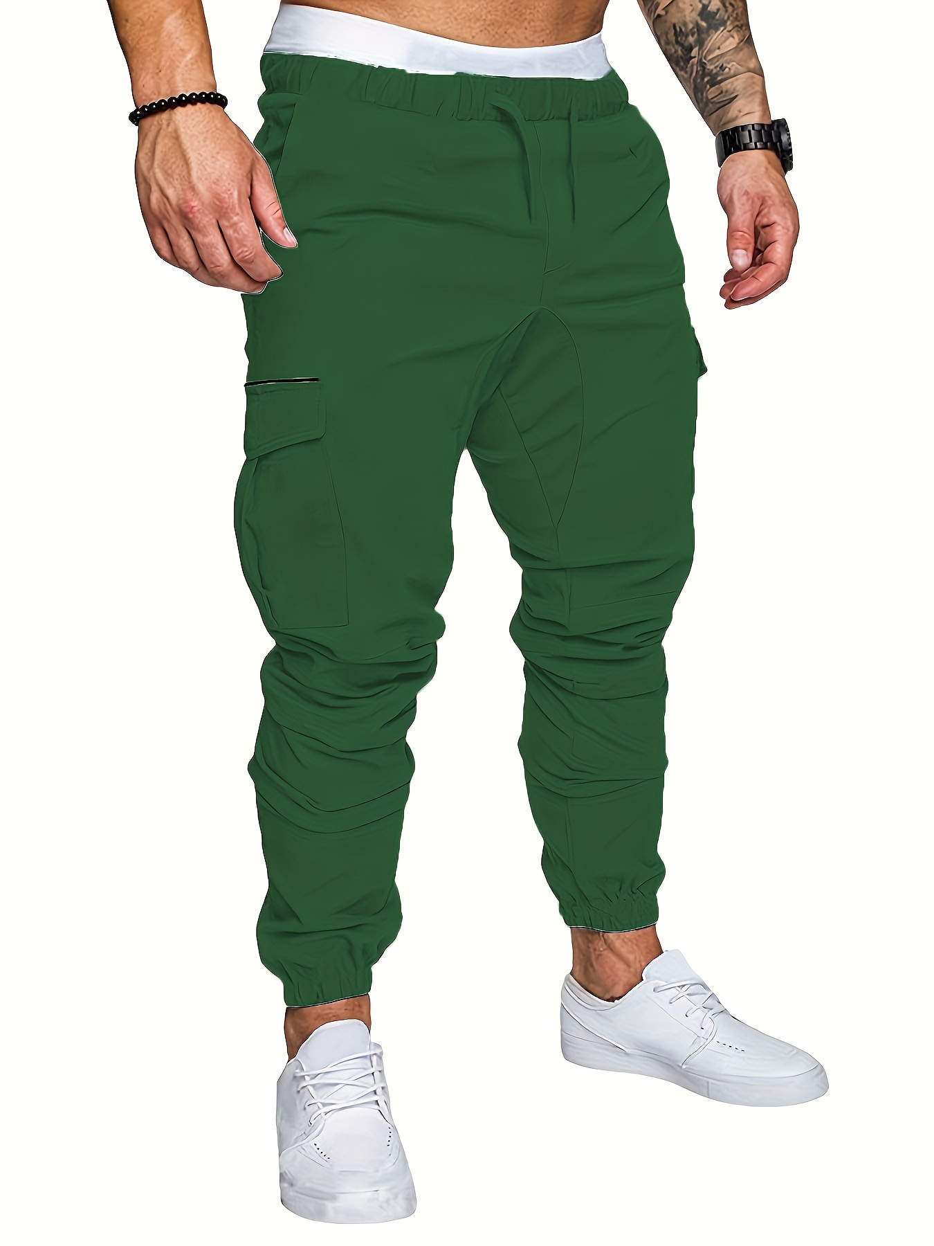 Pantalones Cargo de cintura con cordón lateral y bolsillo con solapa para  hombre