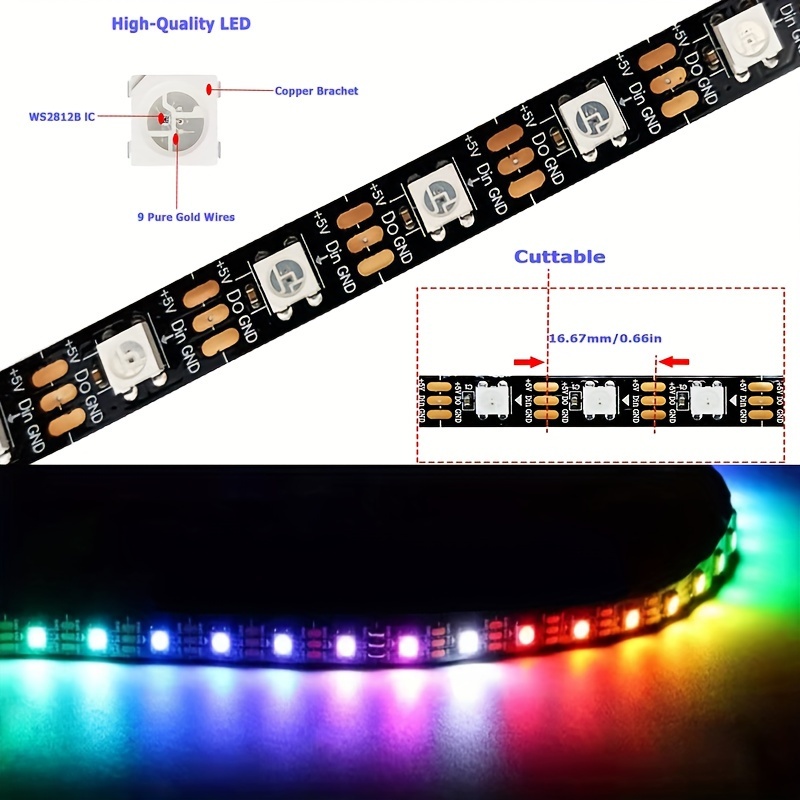 WS2812b Addressable Ambient RGB USB LED Strip Light with Connector
