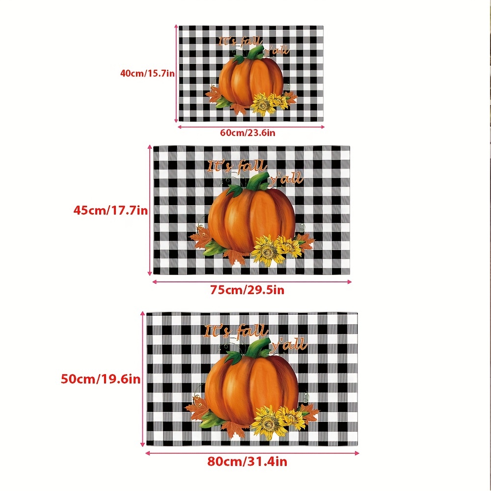 Checkered Fall Harvest Pumpkin Doormat 18 x 30 Orange