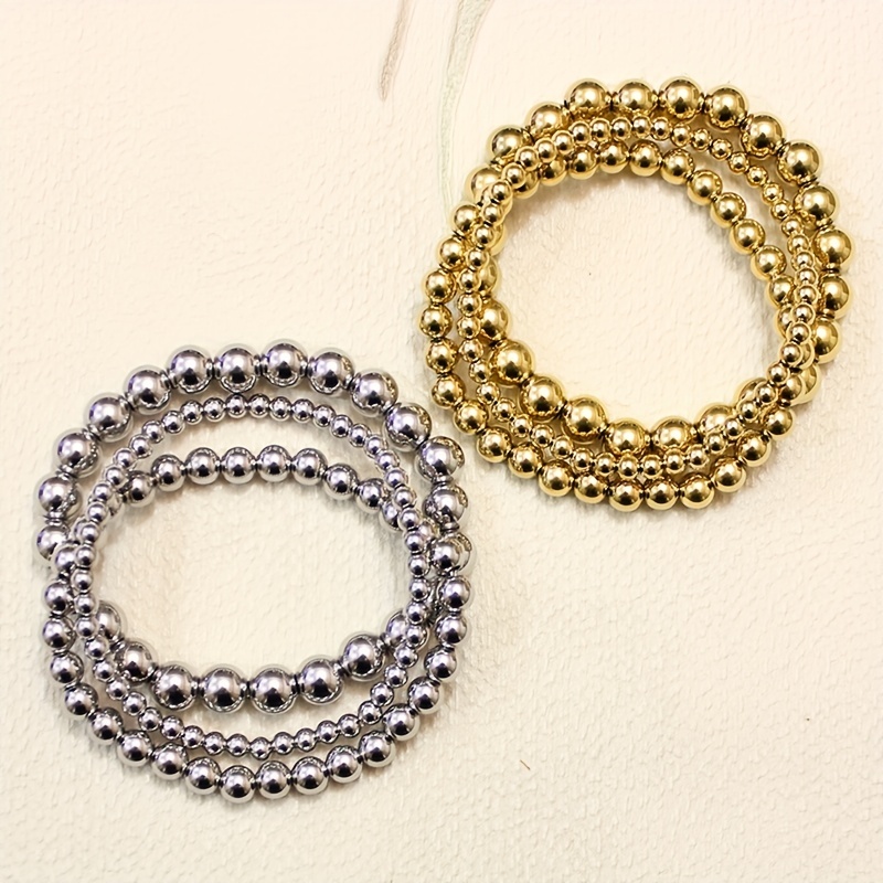 2023 Popular Gold Plated Silver Color Elastic Beads Bracelets Bangles For  Woman Waterproof Stainless Steel Beaded Chain Bracelet