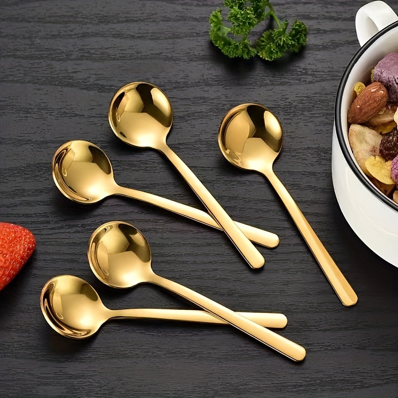 5pcs Mini Scoop for Canisters, Gold Mini Spoon Candy Scoops Stainless Steel  Short Handle Spoon Salt Spoons Condiments Spoon Dessert Spoon(Gold)