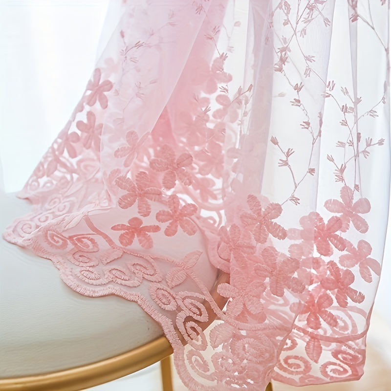 E-shop 1 Stück Blumen Bestickter Durchsichtiger Vorhang, Französischer Vintage--Bauernhof, Transparenter Ösen-Top-Ring-Vorhang Für Schlafzimmer,