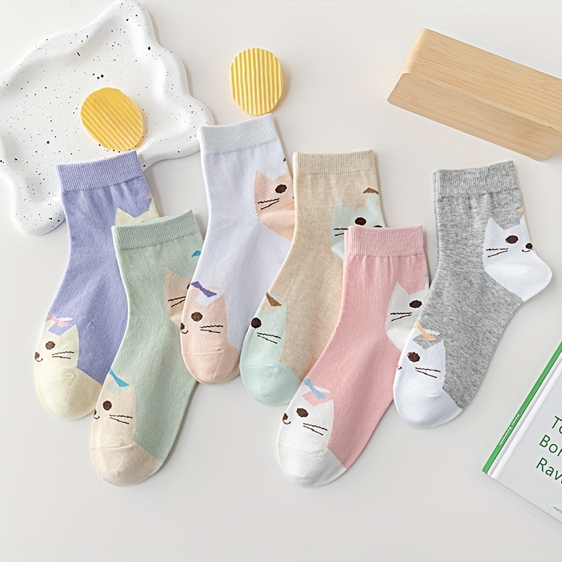 5 Pares Calcetines Estampado Gato Dibujos Animados Cómodos - Temu