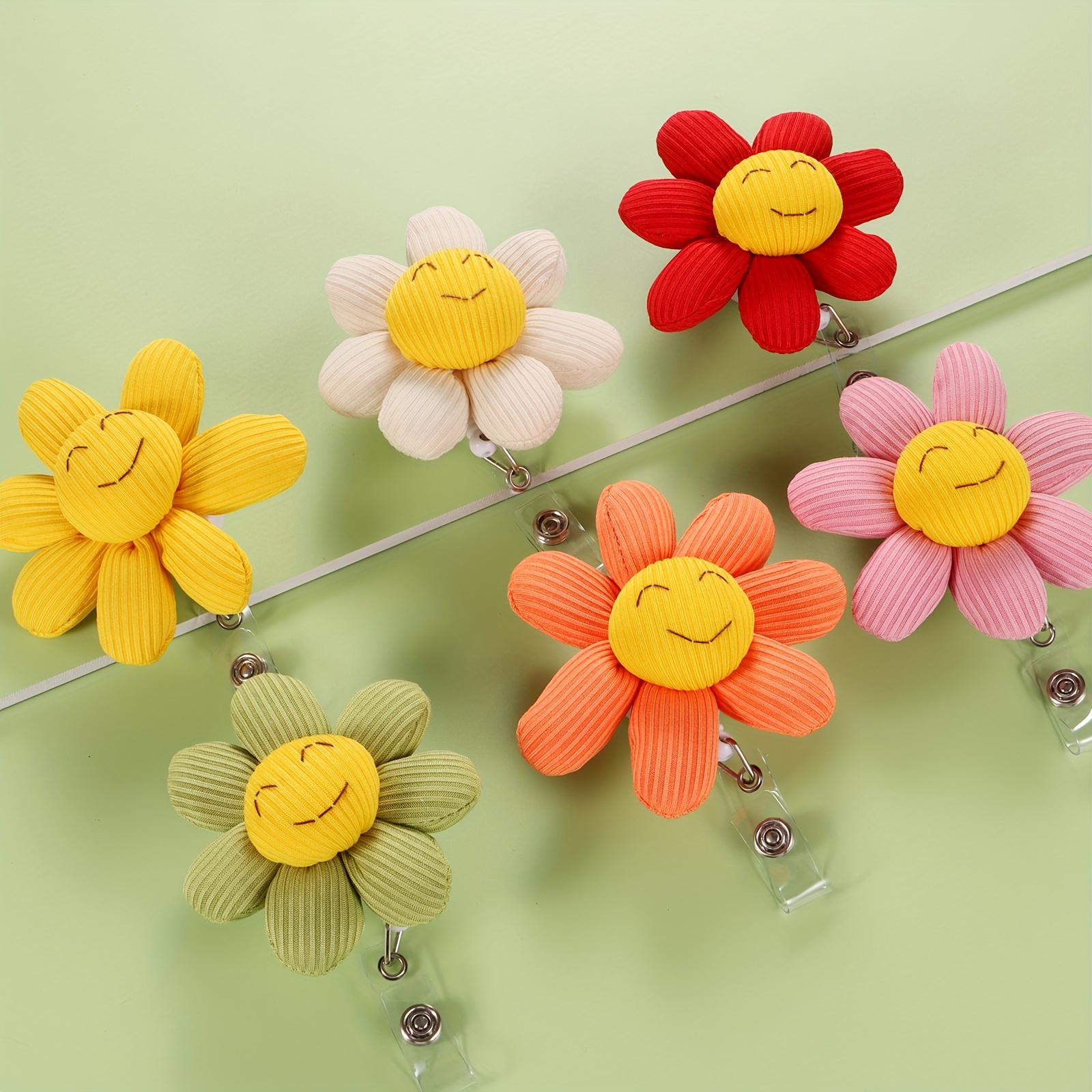Sequin Sun Flower Pattern Cute Badge Reel Retractable Badge - Temu