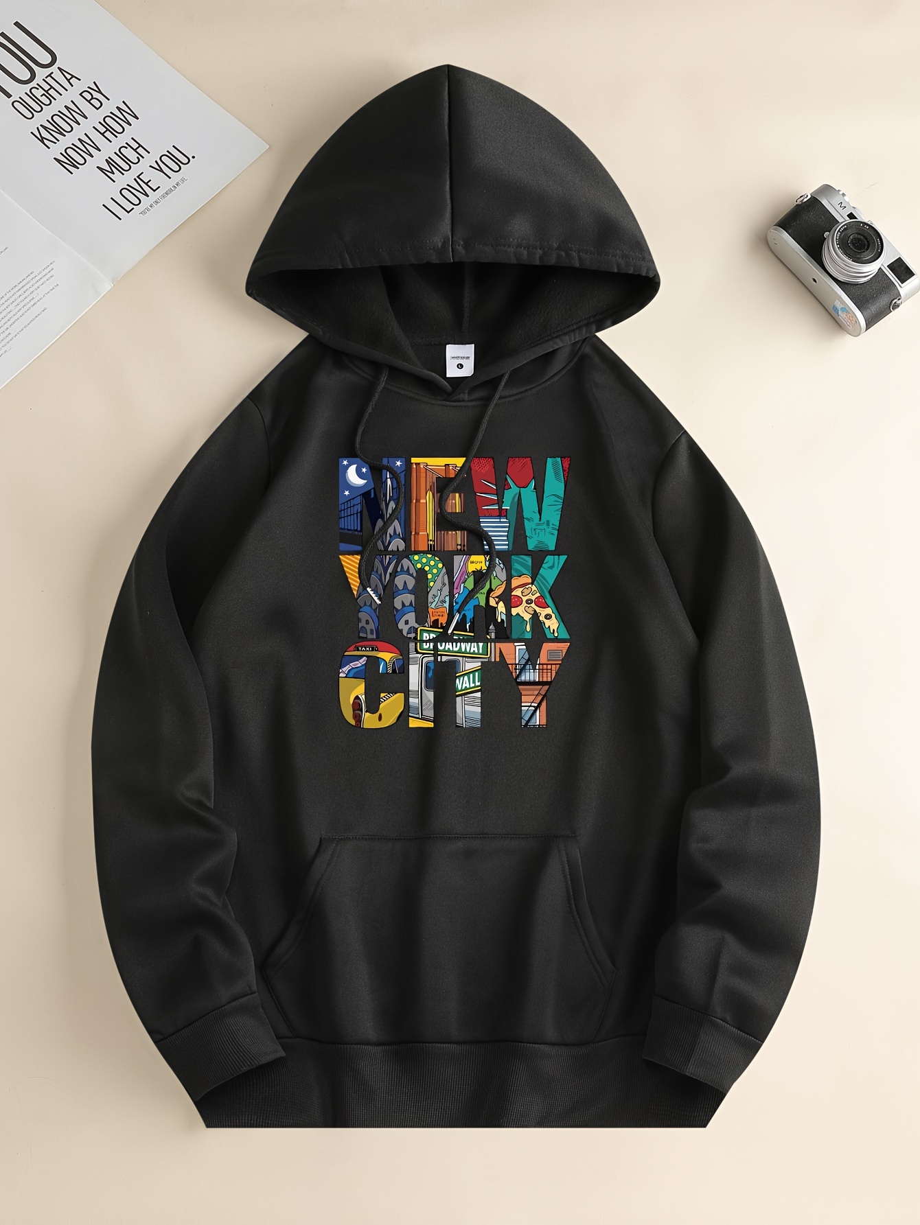 Men's Oversized Pullover Letter Print Graphic Hoodies New York