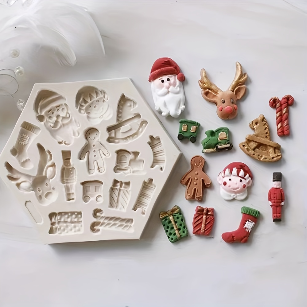 1pc Christmas Fondant Mold Candy Mold Snowflake Snowman Gingerbread  Carousel Deer Xmas Tree Reindeer Santa Claus Holly Leaves Bells Candy Cane  Cake Cu