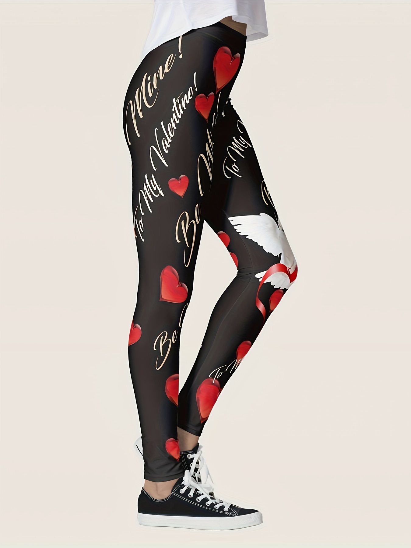 Valentine's Day Print Skinny Leggings Casual Elastic Waist - Temu