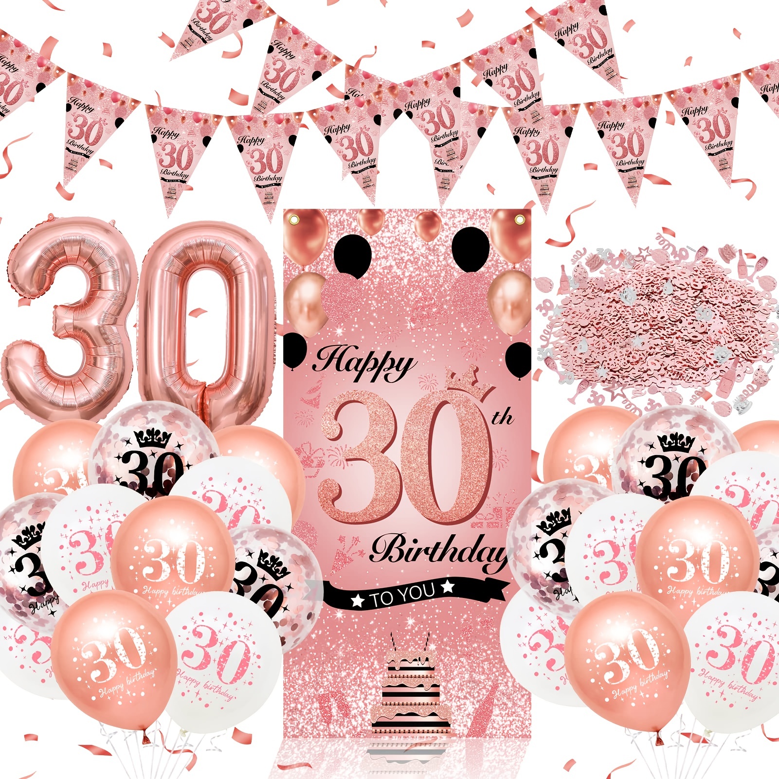 Décorations d'anniversaire pour homme et femme, confettis, ballon, nappe,  or rose, 40 ans, 40 ans, ensemble de 35 pièces