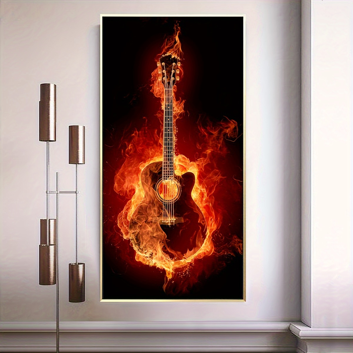1pc Affiche De Guitare À Flammes Rouges Peinture Sur Toile - Temu