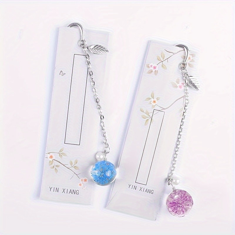 

Dried Flower Label Bookmark Student Reading Pagination Marker Metal Book Clip Feather Pendant.