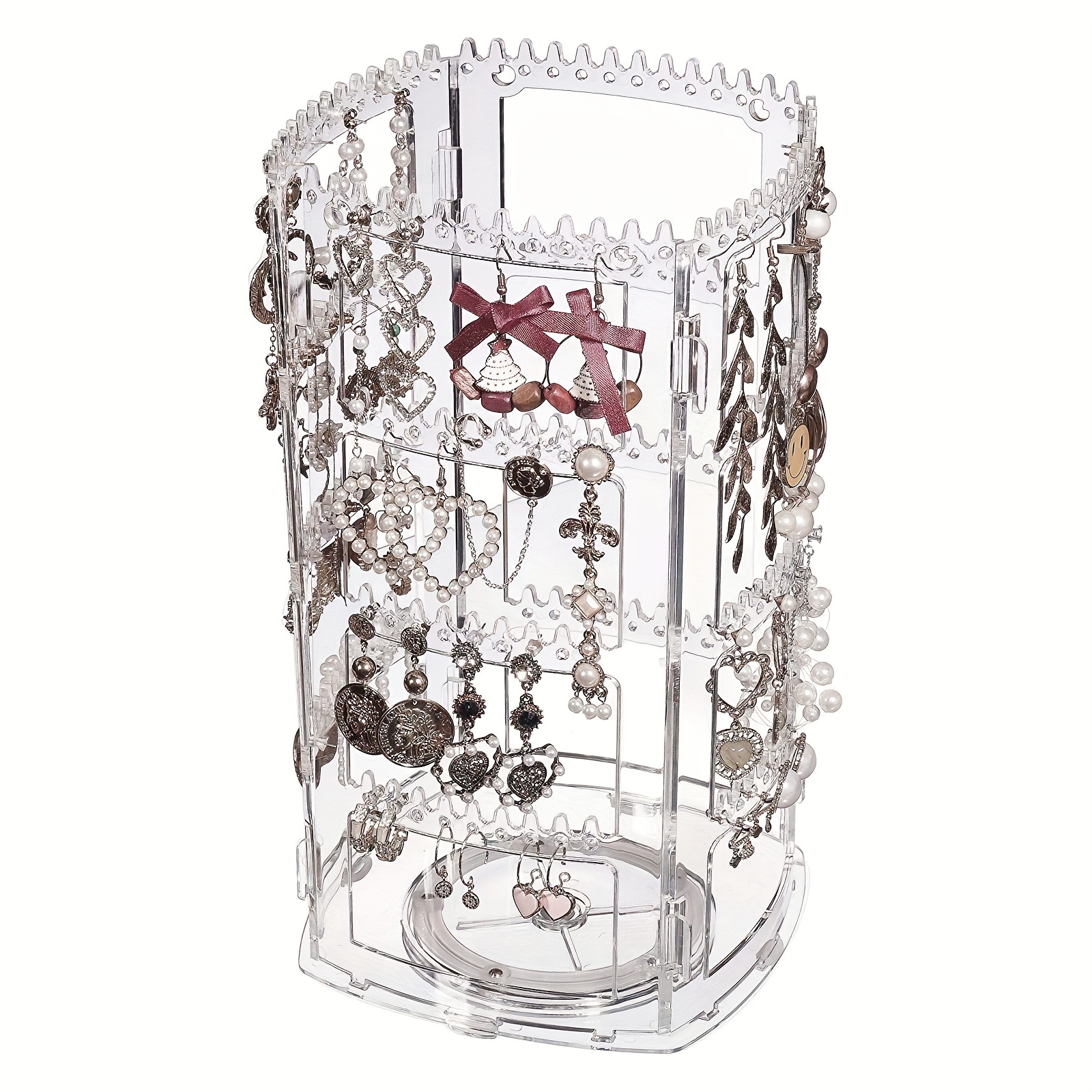 Wabjtam 360 Degree Acrylic Earring Holder, 4 Tier Jewelry Holder Organizer  Box Tree Display Stand For Earrings Bracelet Necklace