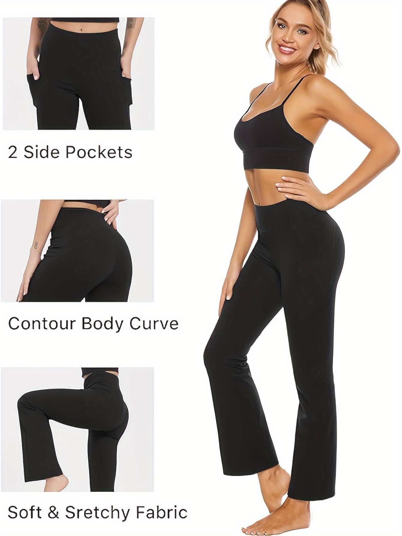 Women's Bootcut Yoga Pants Flared High Waist Workout Bootleg Leggings W/ Pockets