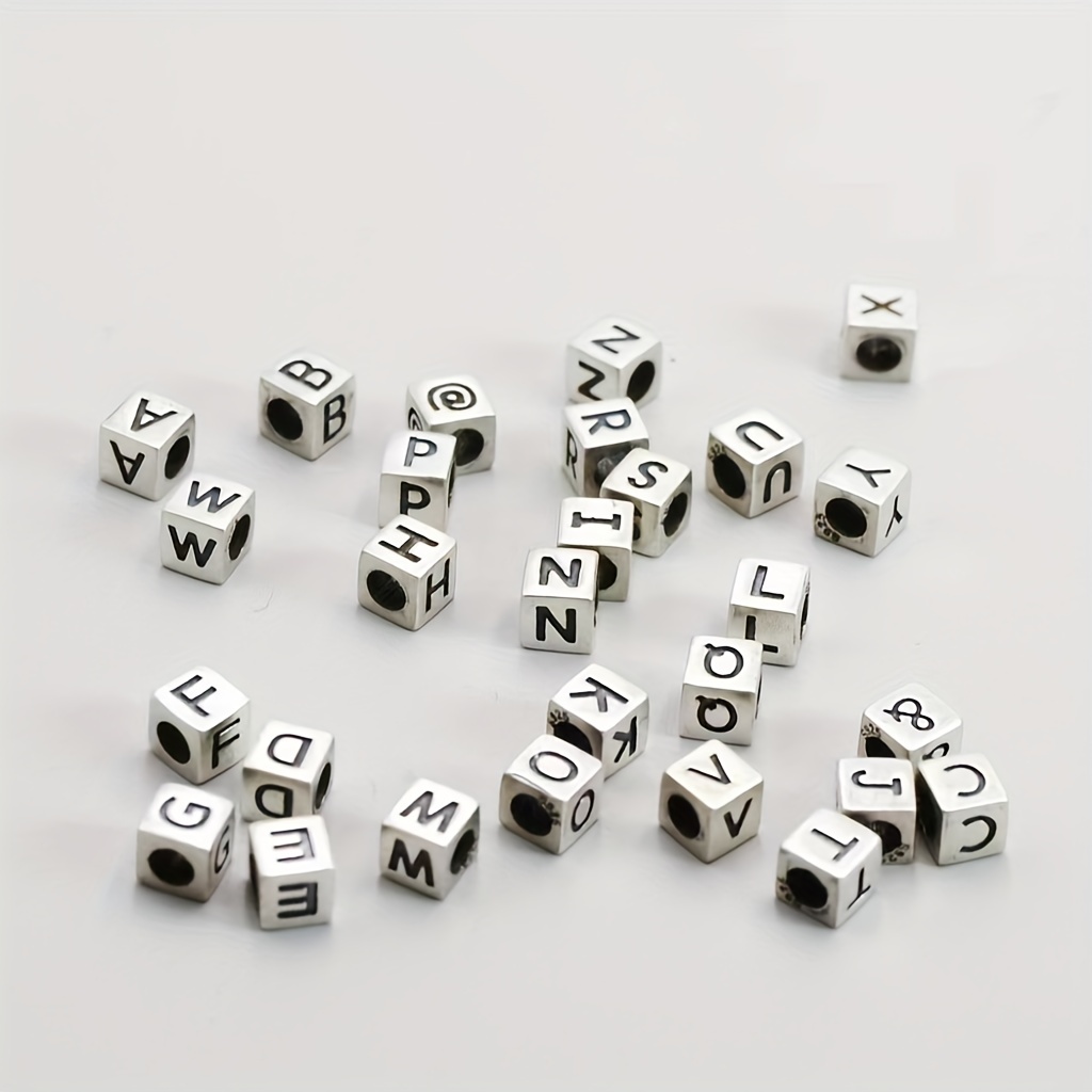 925 Sterling Silver 26 Letters Beads Vintage Classic Square - Temu
