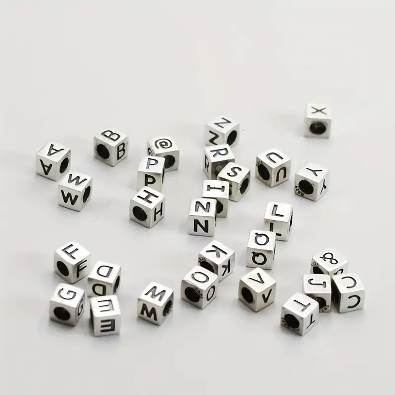 925 Sterling Silver 26 Letters Beads Vintage Classic Square - Temu