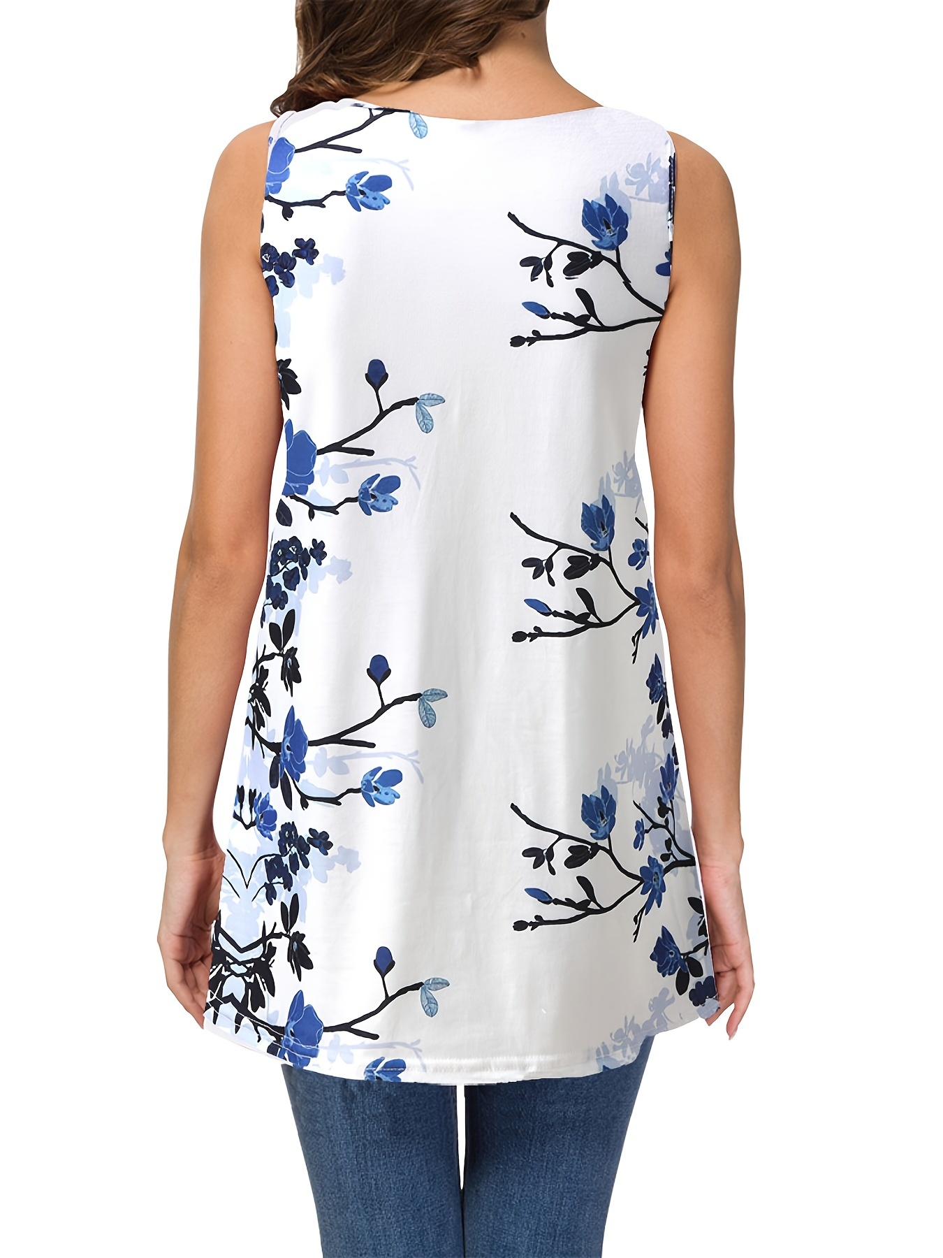 Floral Print Tank Top V Neck Casual Top Summer Spring