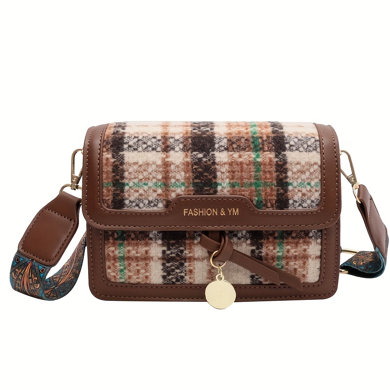 Woolen Super Cute Mini Backpack for Ladies Plaid Shoulder 