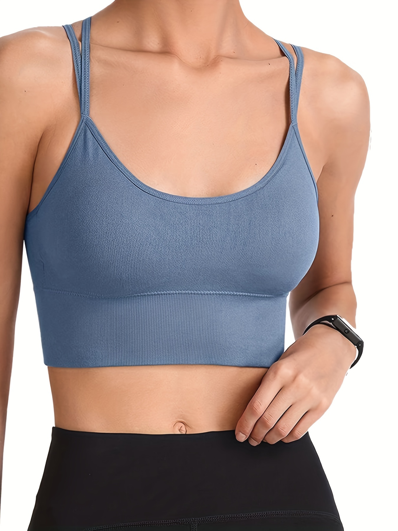 Solid Spaghetti Strap Sexy Sports Bra Chest Padded Criss - Temu Canada