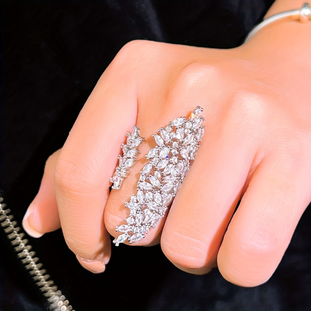 Women's Adjustable Sparkly Chunky Zirconia Pave Setting Ring