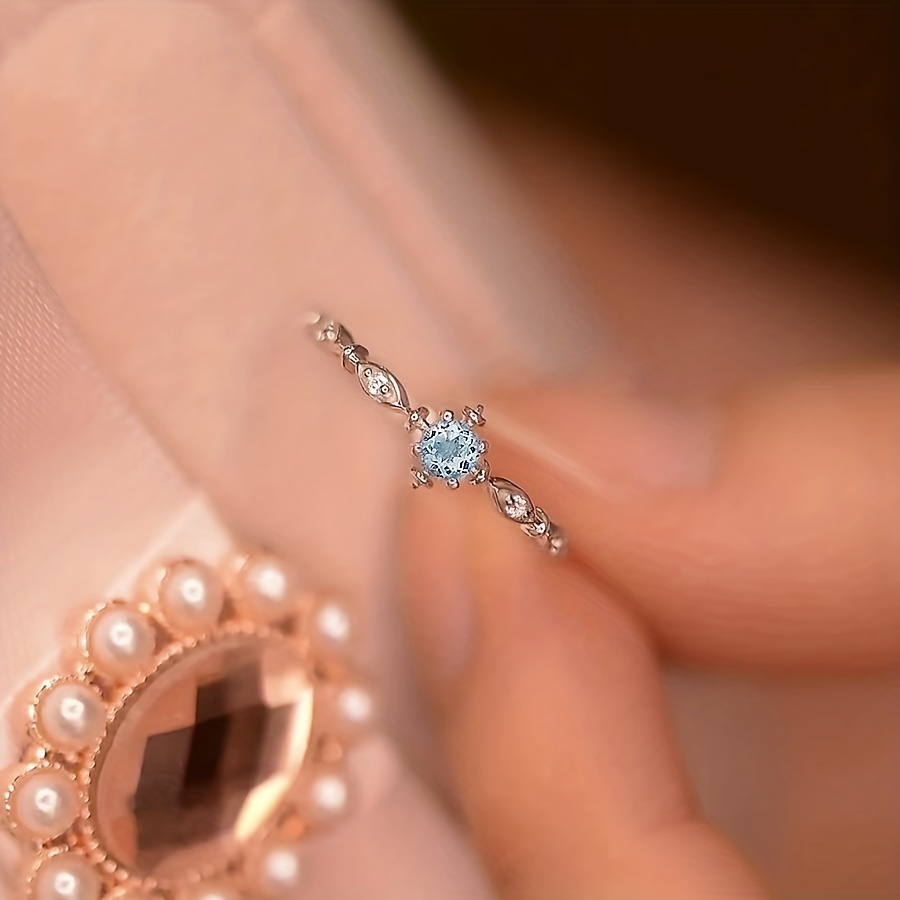 Dainty Promise Ring Cute Heart Shape Zirconia In Ocean Blue - Temu