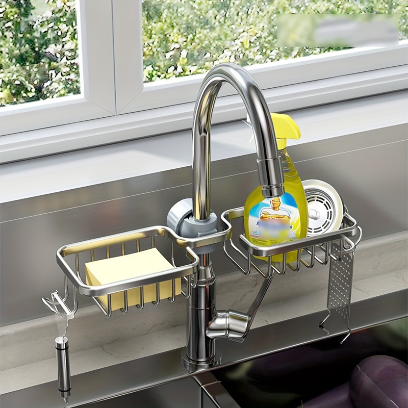 Faucet Sponge Holder Kitchen Sink Caddy Organizer Over Faucet Hanging Faucet  Drain Rack for Sink Organizer,Black Gold 