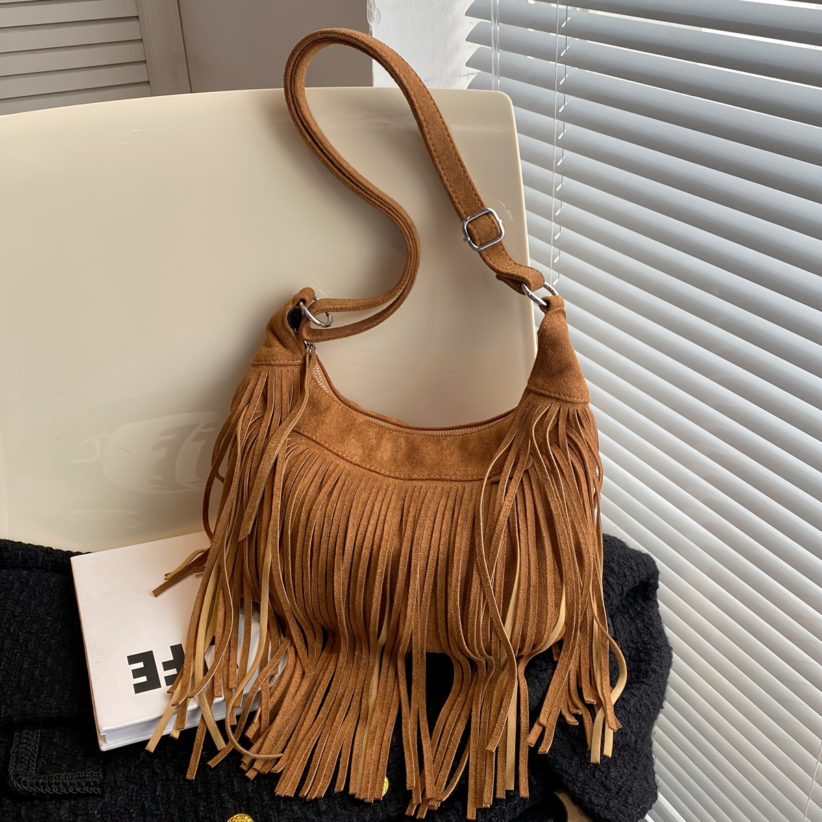 Bolso de hombro tipo bandolera con flecos de tela vaquera Vintage para  mujer de otoño 2023, Moda de Mujer