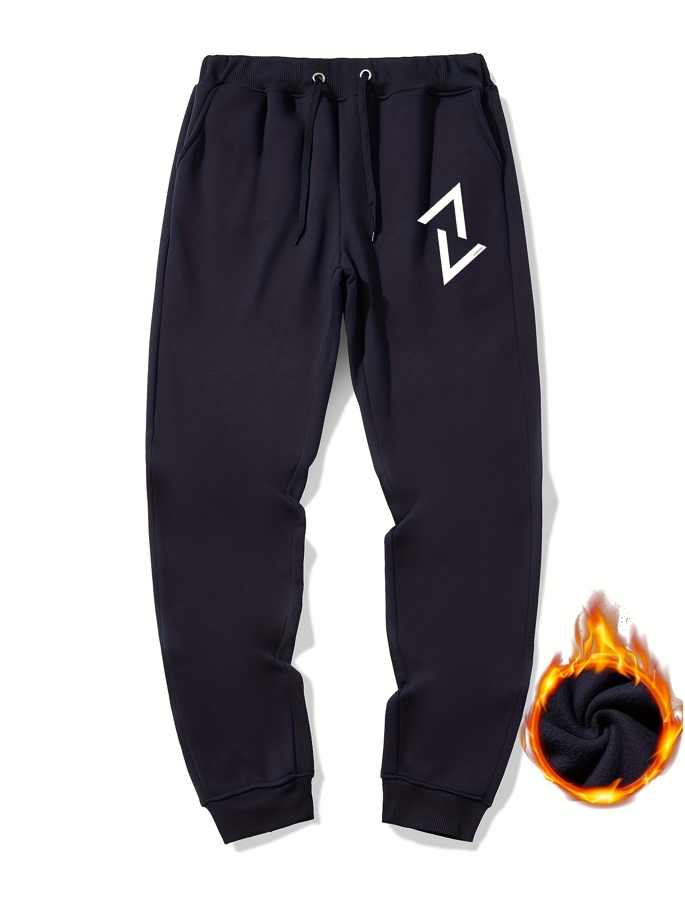 Men's Geometry Print Fleece Sweatpants Drawstring Jogger Pants