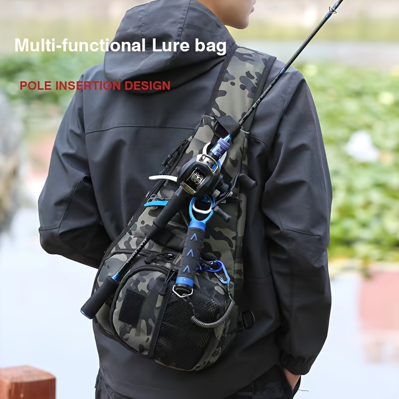 Gefischtter Angeln Rucksack Tasche Schulter Sling Bag Tackle Storage  Angeltasche mit Rutenhalter Angeln Werkzeug Ausrüstung für Outdoor Angeln  Wandern