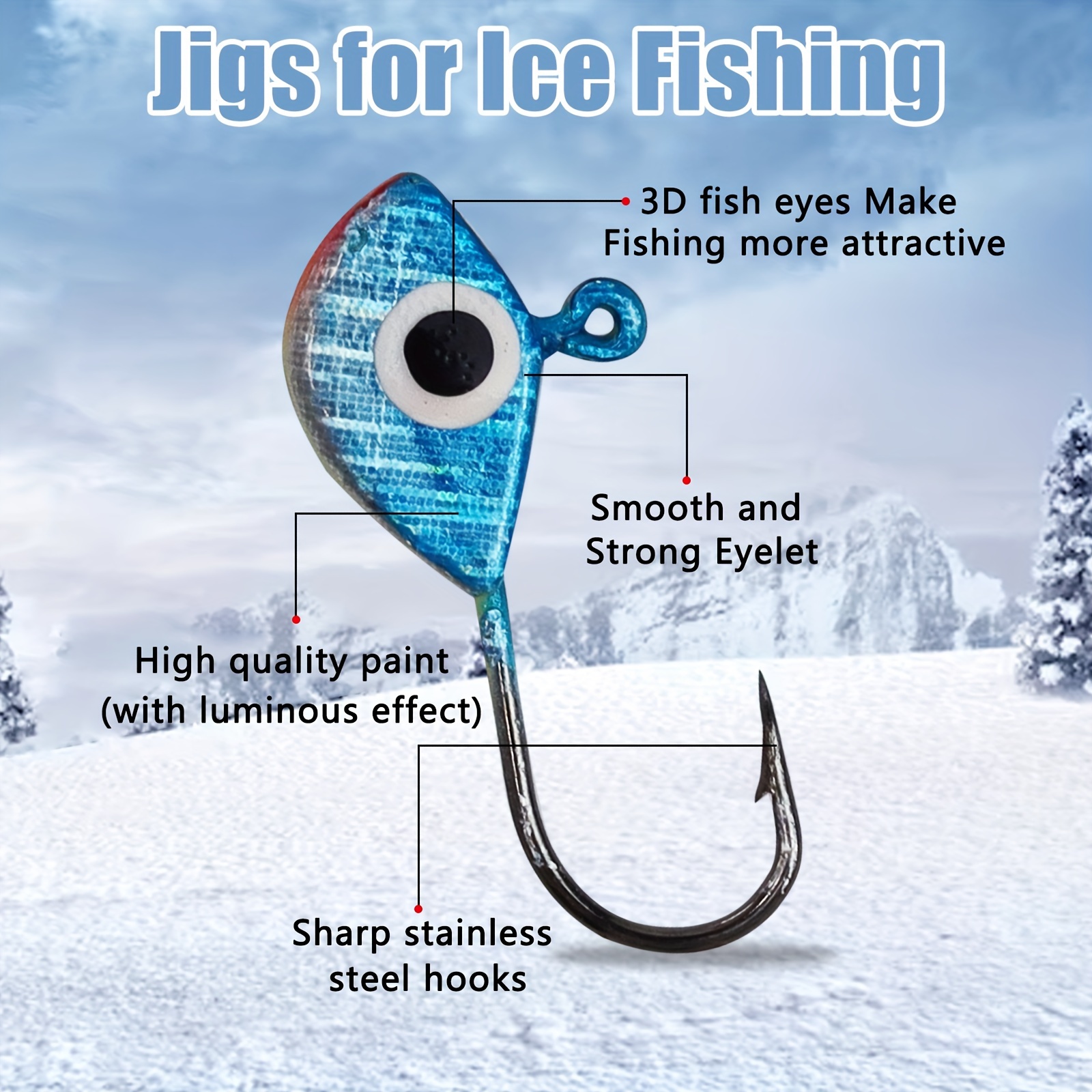 5 PCS Ice Fishing Hooks,Outdoor Ice Fishing Jigs Kit Micro Ice Fishing  Perch Hooks Winter Fishing Lures 4MM