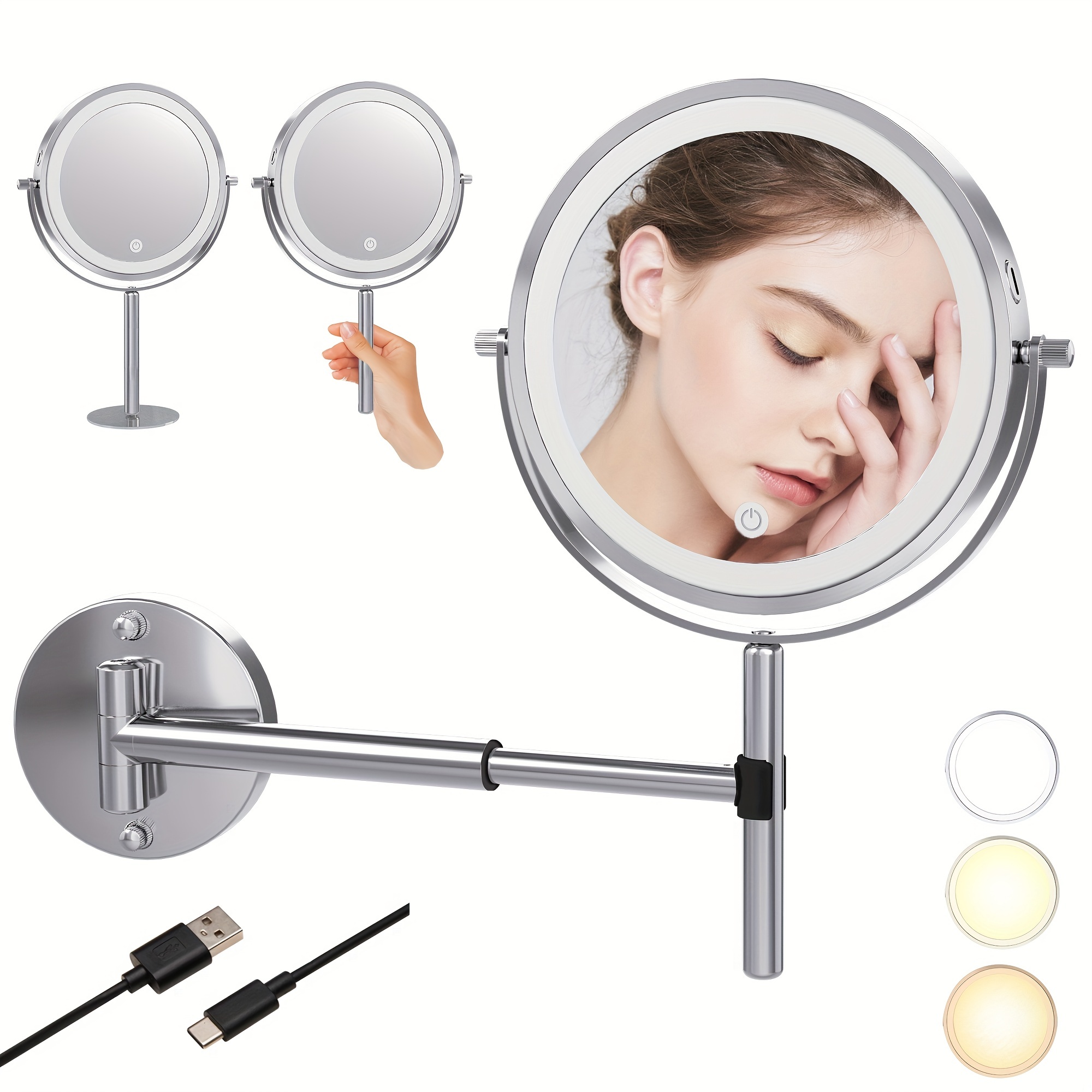 LED Miroir De Maquillage Rechargeable Avec Lumières 8 - Temu France