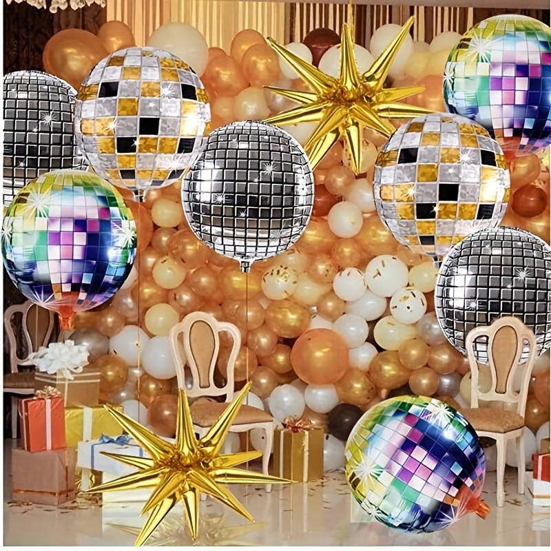 12 Pcs Disco Ball Balloons, Huge Gold Explosion Star Aluminum Foil Balloons  for Birthday, Bachelorette Party, 70s 80s 90s Theme Disco Party
