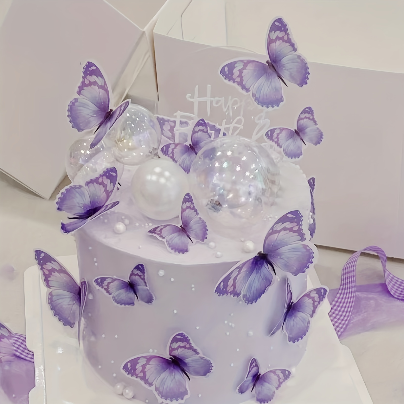 HOMSFOU 200pcs Butterfly Cake Insert Butterflies for Cake Purple Butterfly  Mariposas Decorativas Para Fiesta Cakes Mermaid Decor Butterflies Cake