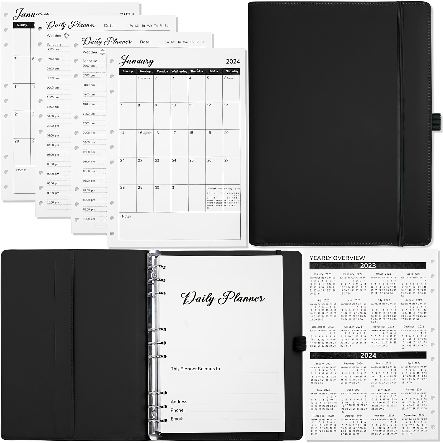 Planner 2023-2024, B5 Size To Do List Hourly Schedules, 8.5 X 11, 2024  Daily Weekly And Monthly Agenda With Pen Holder, Hard Cover, Faux Leather  Day