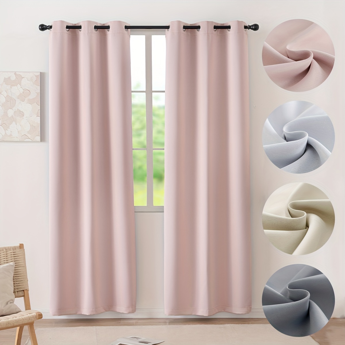 Image of 2pcs Of Black Curtains With A Stylish And , Suitable For Hotels And Home Use, Featuring Perforated In A .