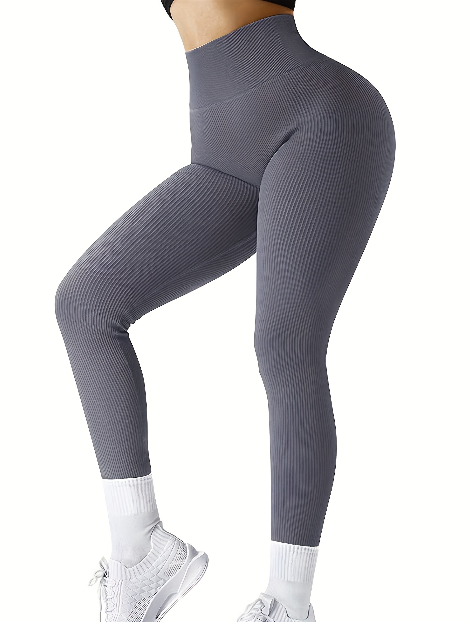 Ribbed Seamless Yoga Pant Cross Over Waistband Sports Fitness Legging Women  High Waist Gym Scrunch Butt Running Leggings
