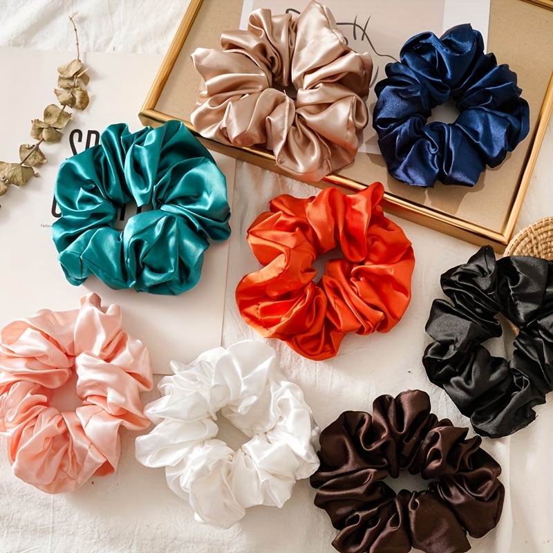 

8pcs Soft Silky Scrunchies Hair Tie Satin Hair Rope Large Ponytail Holder Hair Accessories For Women