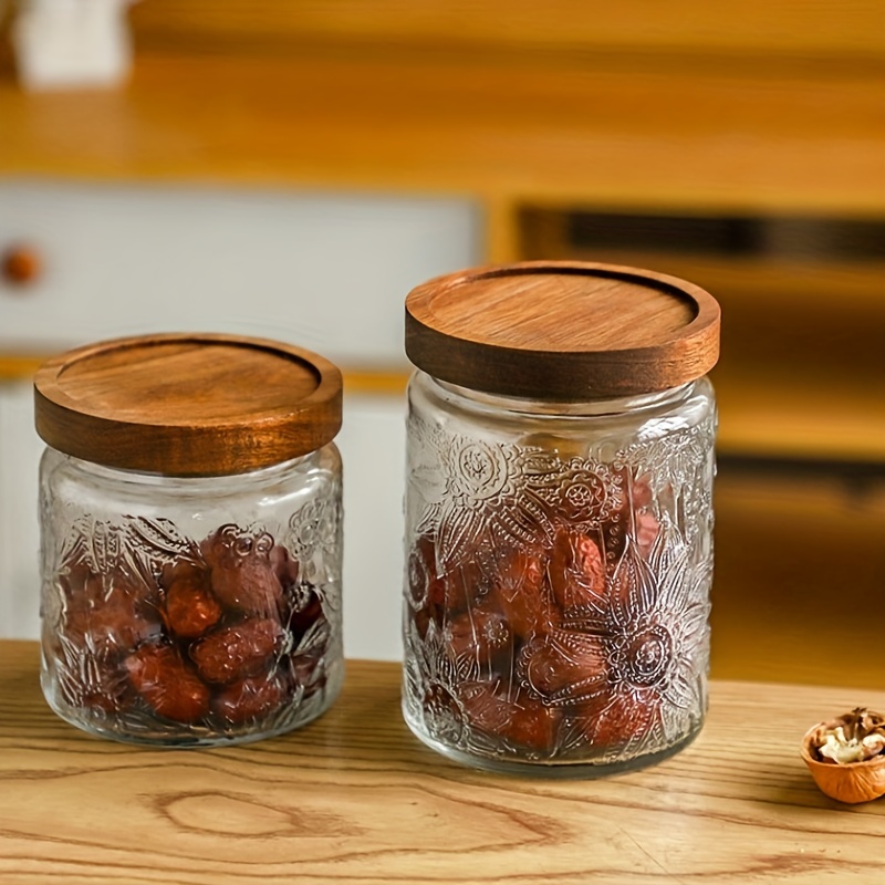 Candy Jar Cookie Jar Glass Storage Jar Sealed Bamboo Lid - Temu